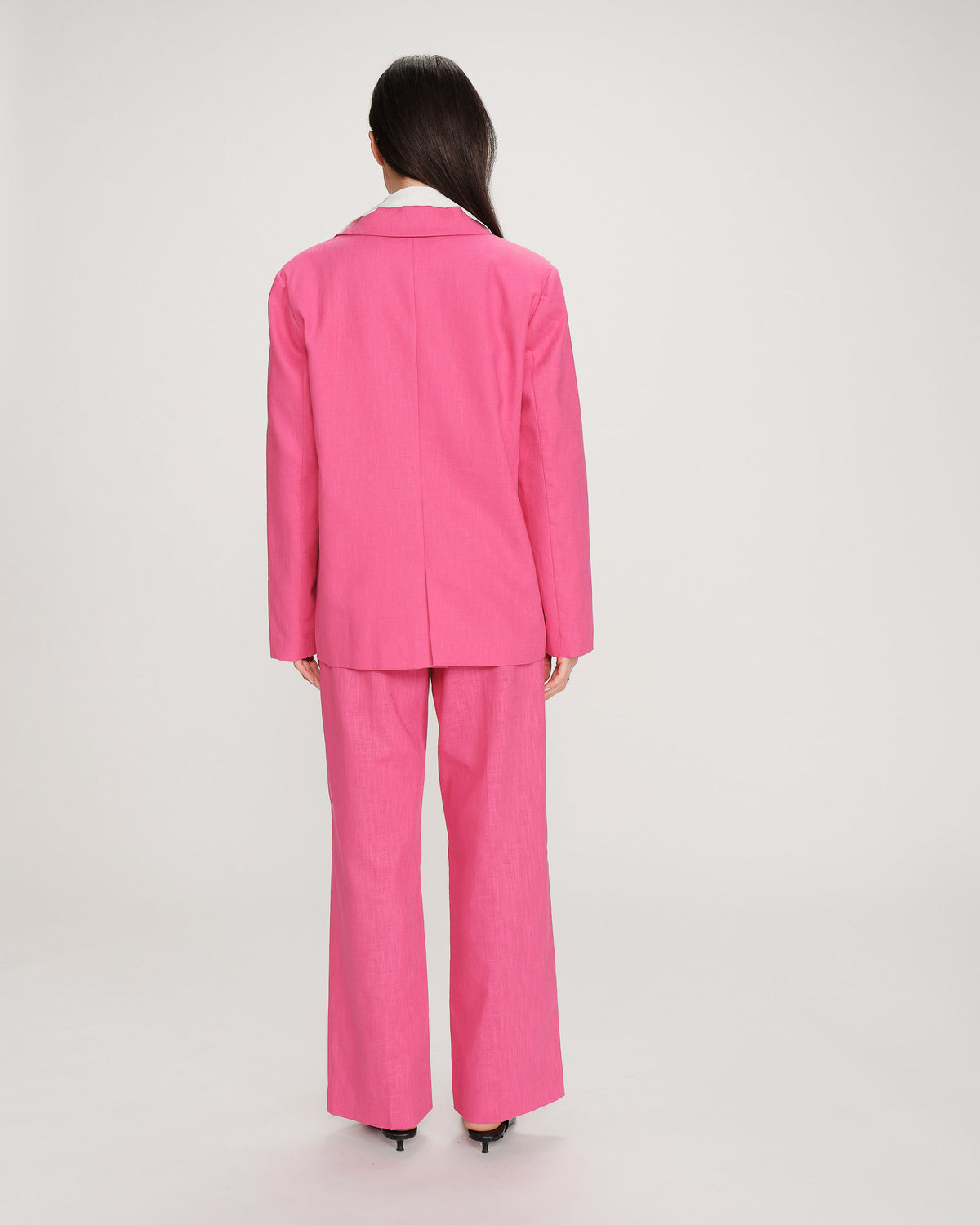 Blazer droit en lin et coton boutonné fuchsia Velize