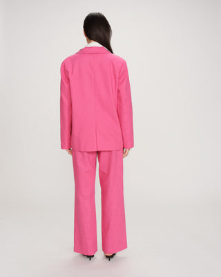 Blazer droit en lin et coton boutonné fuchsia Velize
