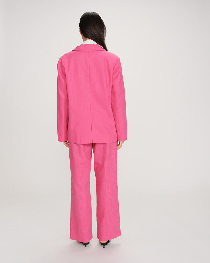 Blazer droit en lin et coton boutonné fuchsia Velize