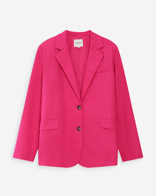 Blazer droit en lin et coton boutonné fuchsia Velize