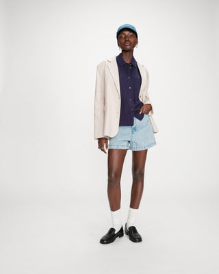 Blazer droit en lin et coton boutonné sable Velize