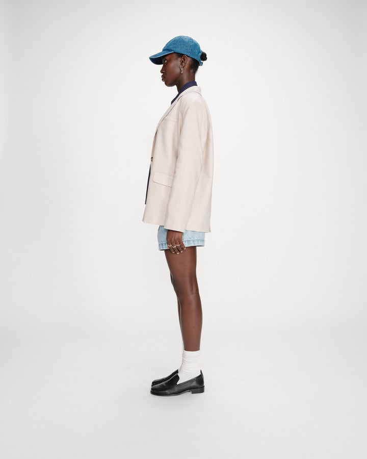 Blazer droit en lin et coton boutonné sable Velize