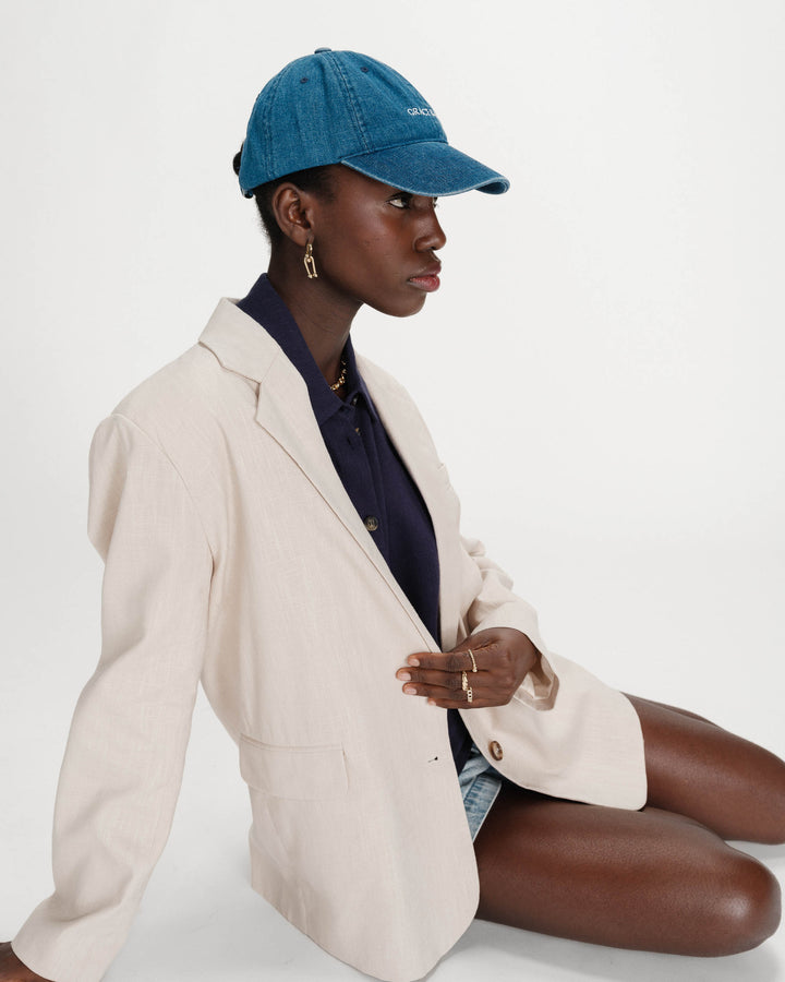 Blazer droit en lin et coton boutonné sable Velize