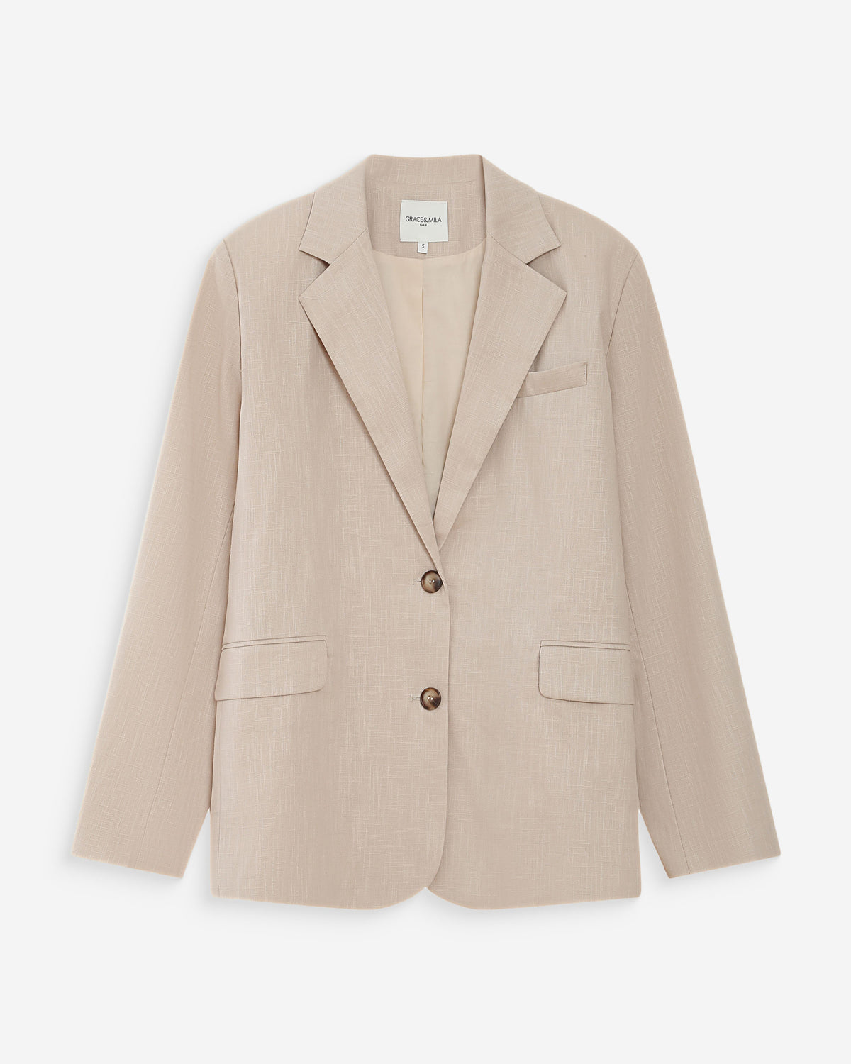 Blazer droit en lin et coton boutonné sable Velize