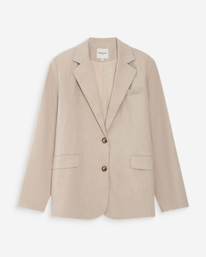 Blazer droit en lin et coton boutonné sable Velize
