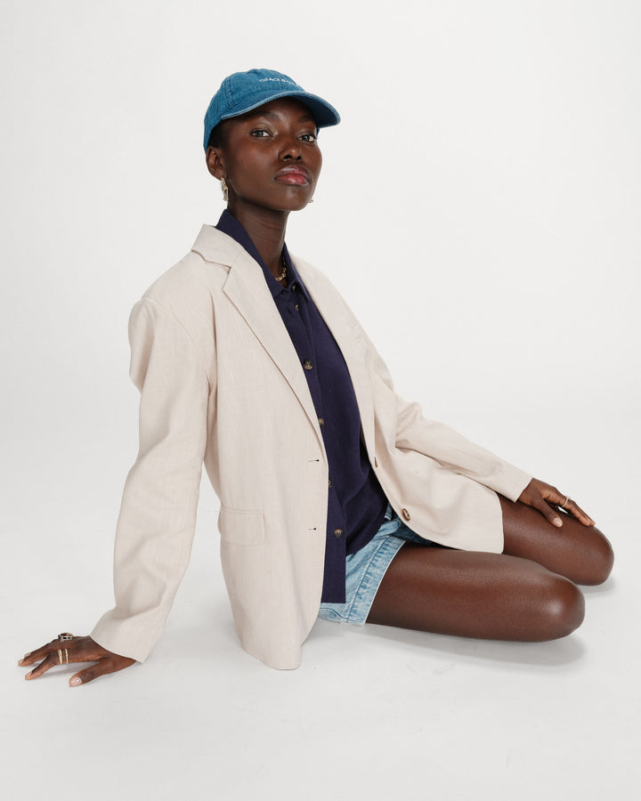 Blazer droit en lin et coton boutonné sable Velize