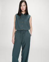 Pantalon droit en coton taille ajustable à cordon emeraude Rhode