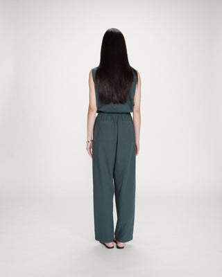 Pantalon droit en coton taille ajustable à cordon emeraude Rhode