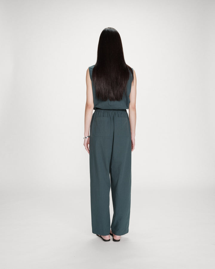 Pantalon droit en coton taille ajustable à cordon emeraude Rhode
