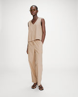 Pantalon droit en coton taille ajustable à cordon sable Rhode