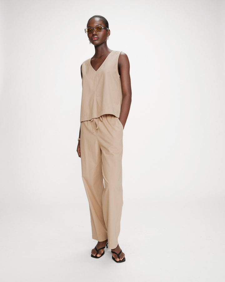 Pantalon droit en coton taille ajustable à cordon sable Rhode
