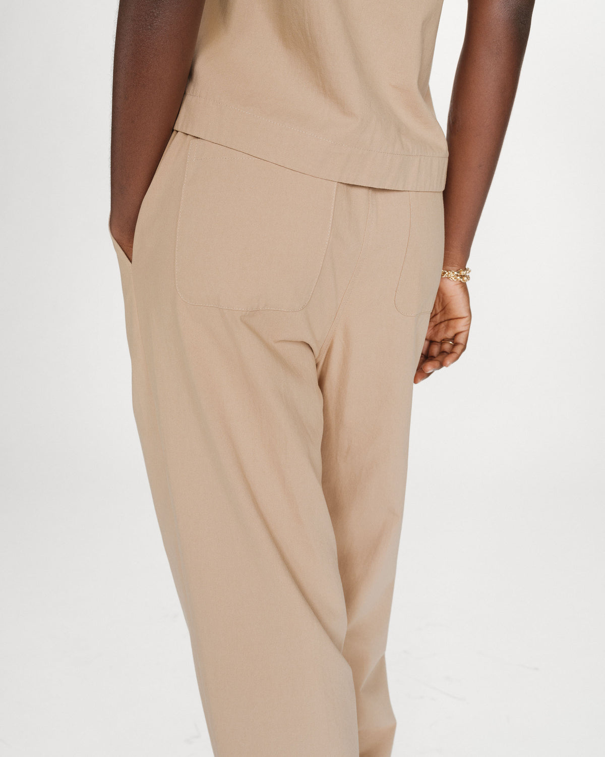 Pantalon droit en coton taille ajustable à cordon sable Rhode