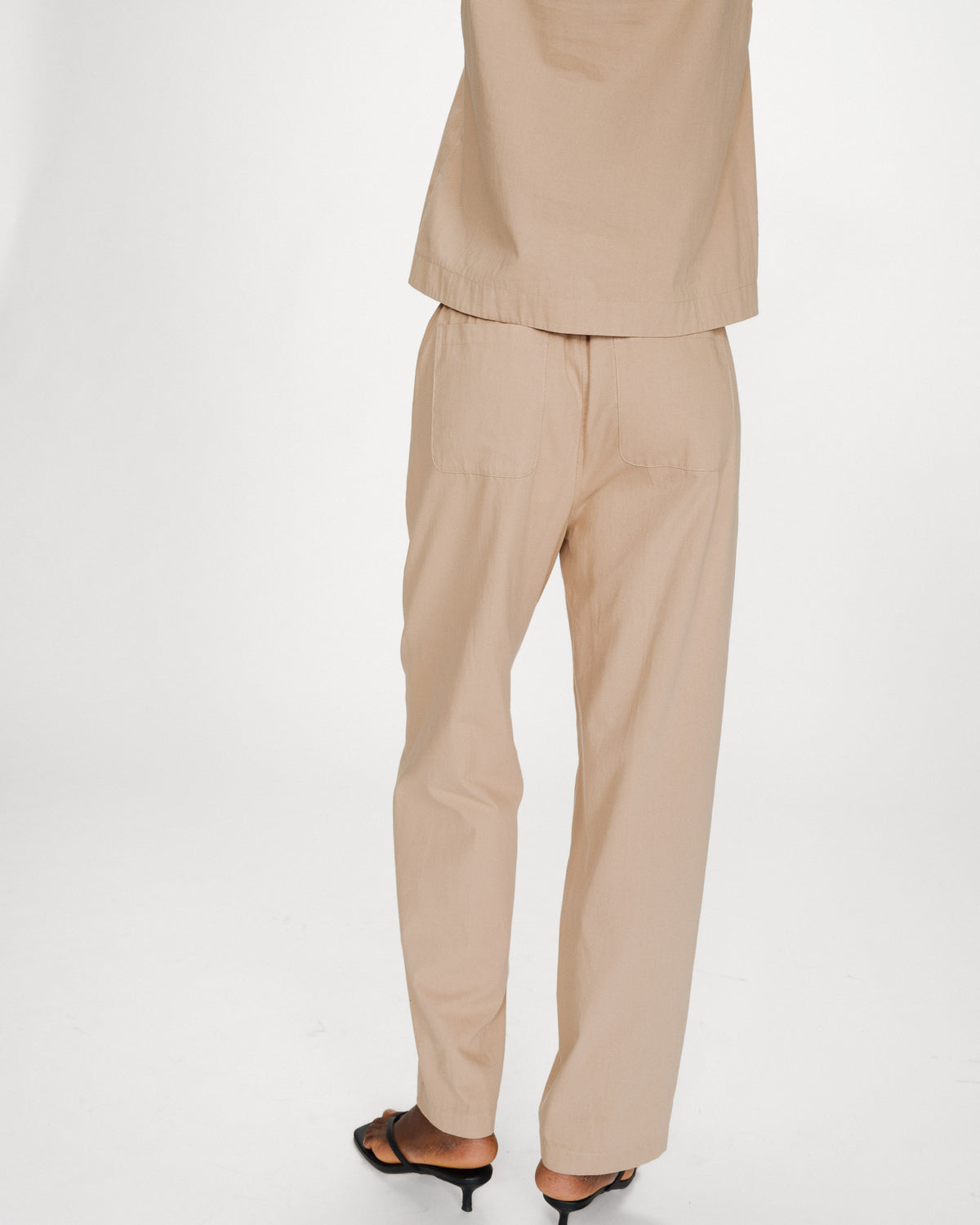 Pantalon droit en coton taille ajustable à cordon sable Rhode