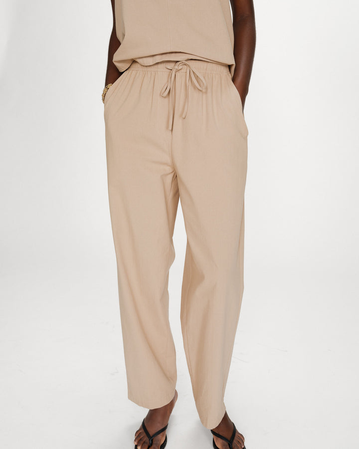 Pantalon droit en coton taille ajustable à cordon sable Rhode