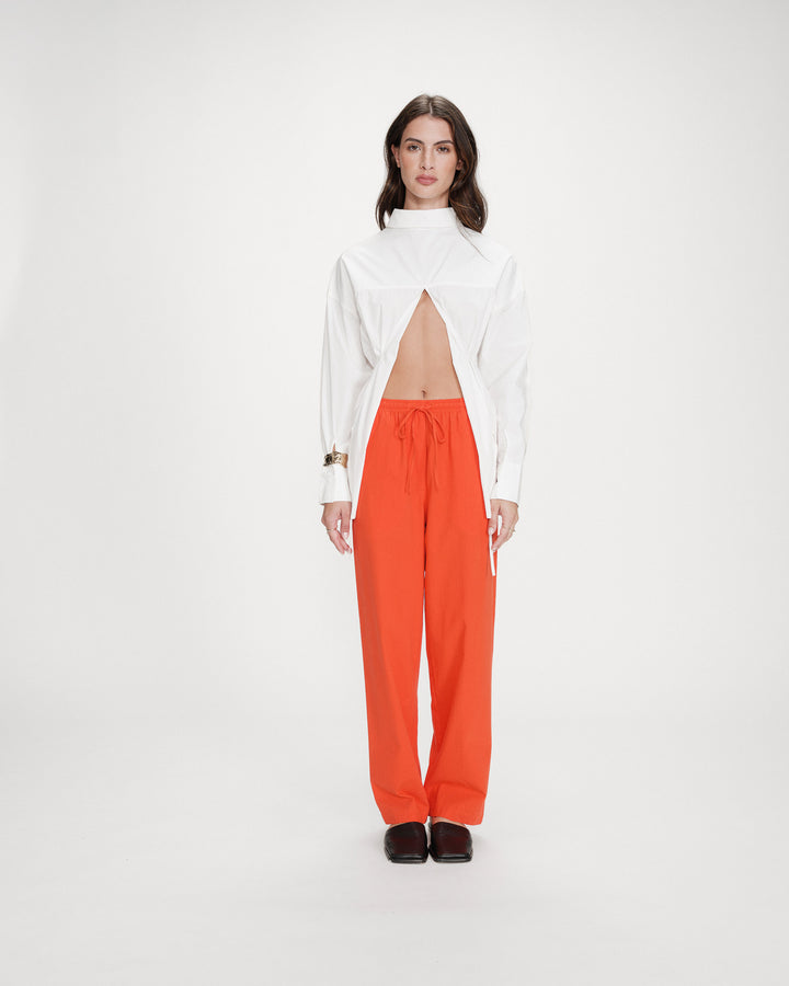 Pantalon droit en coton taille ajustable à cordon sanguine Rhode