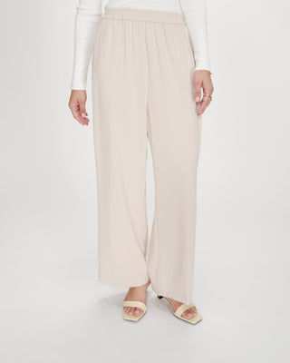 Pantalon fluide jambe large taille mi-haute ecru Noblesse
