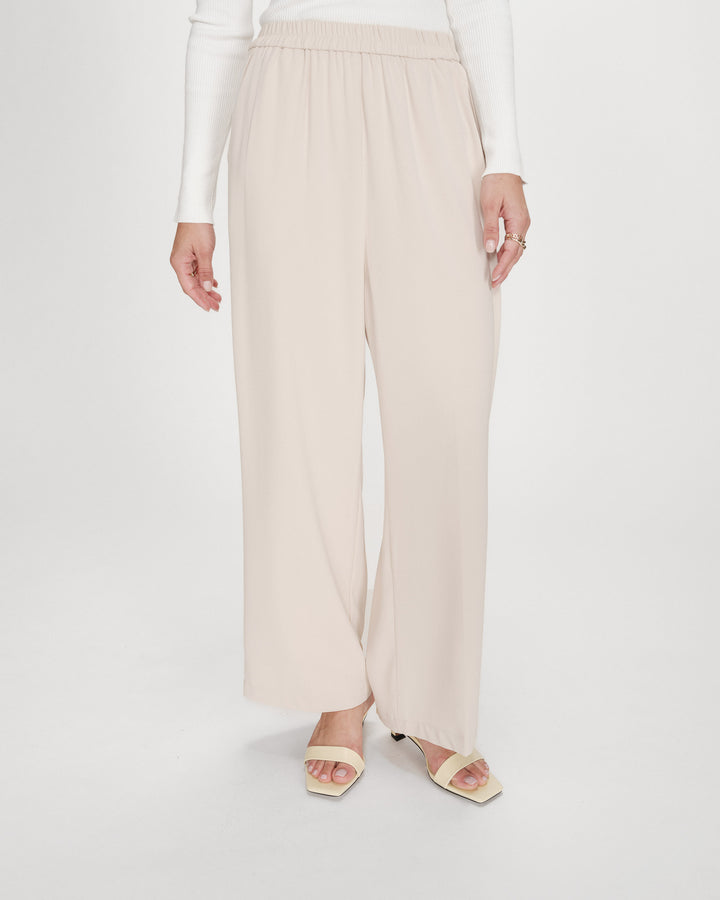 Pantalon fluide jambe large taille mi-haute ecru Noblesse
