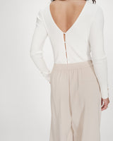 Pantalon fluide jambe large taille mi-haute ecru Noblesse