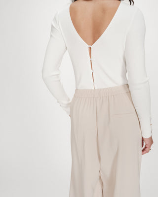 Pantalon fluide jambe large taille mi-haute ecru Noblesse