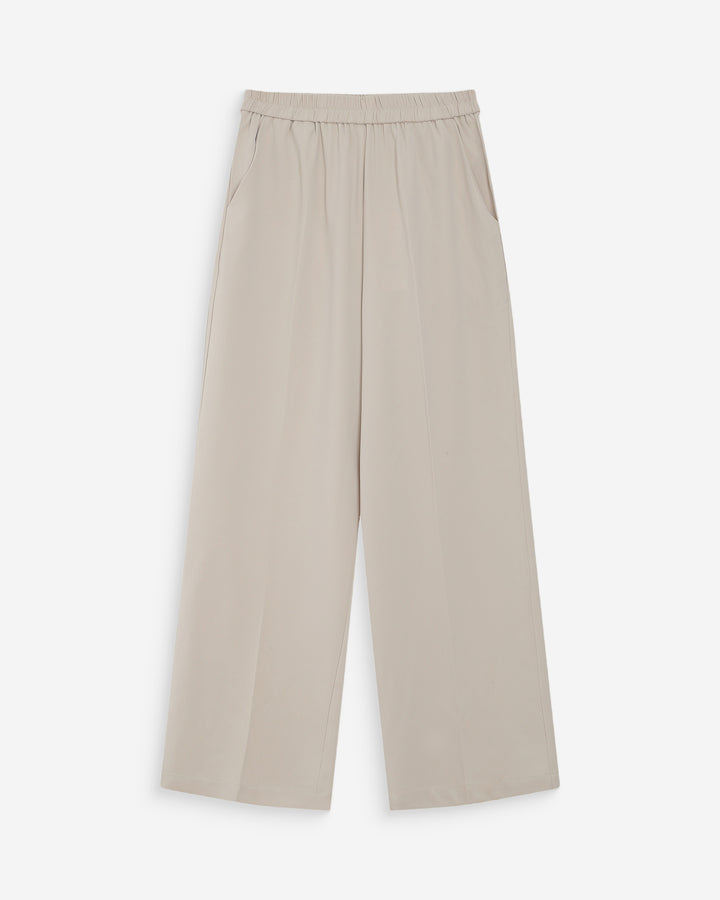 Pantalon fluide jambe large taille mi-haute ecru Noblesse