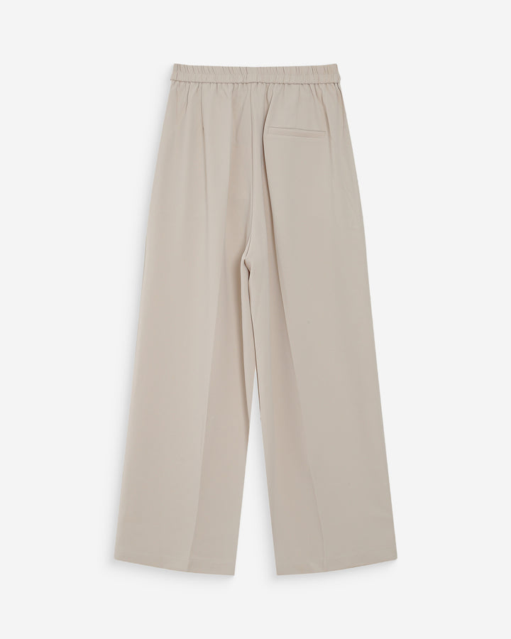 Pantalon fluide jambe large taille mi-haute ecru Noblesse