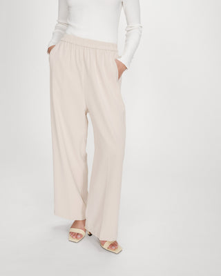 Pantalon fluide jambe large taille mi-haute ecru Noblesse