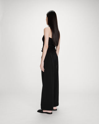 Pantalon fluide jambe large taille mi-haute noir Noblesse