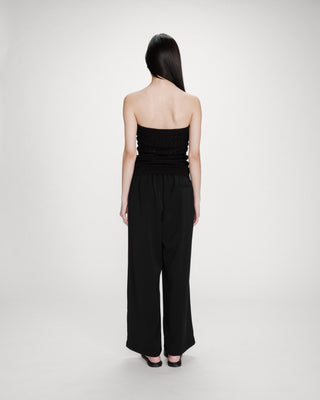Pantalon fluide jambe large taille mi-haute noir Noblesse