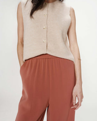 Pantalon fluide jambe large taille mi-haute terracotta Noblesse