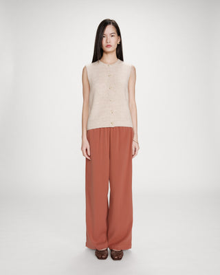 Pantalon fluide jambe large taille mi-haute terracotta Noblesse