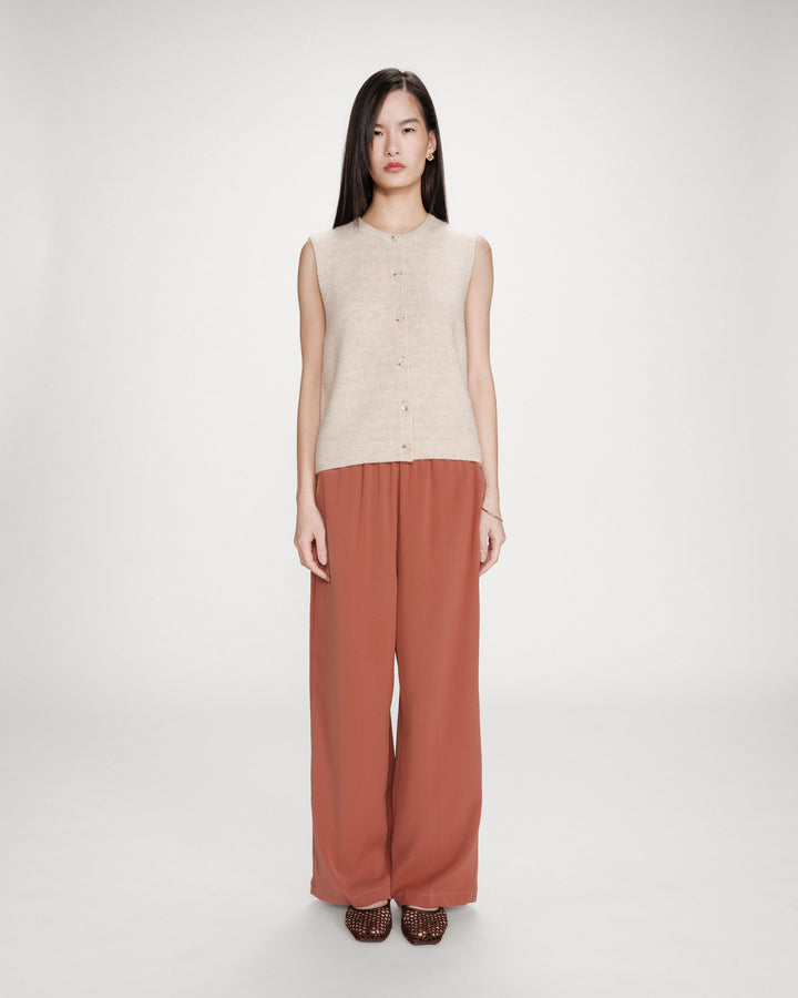 Pantalon fluide jambe large taille mi-haute terracotta Noblesse