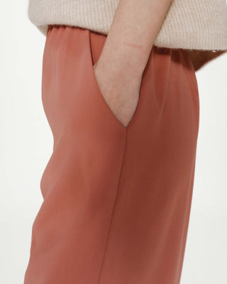 Pantalon fluide jambe large taille mi-haute terracotta Noblesse