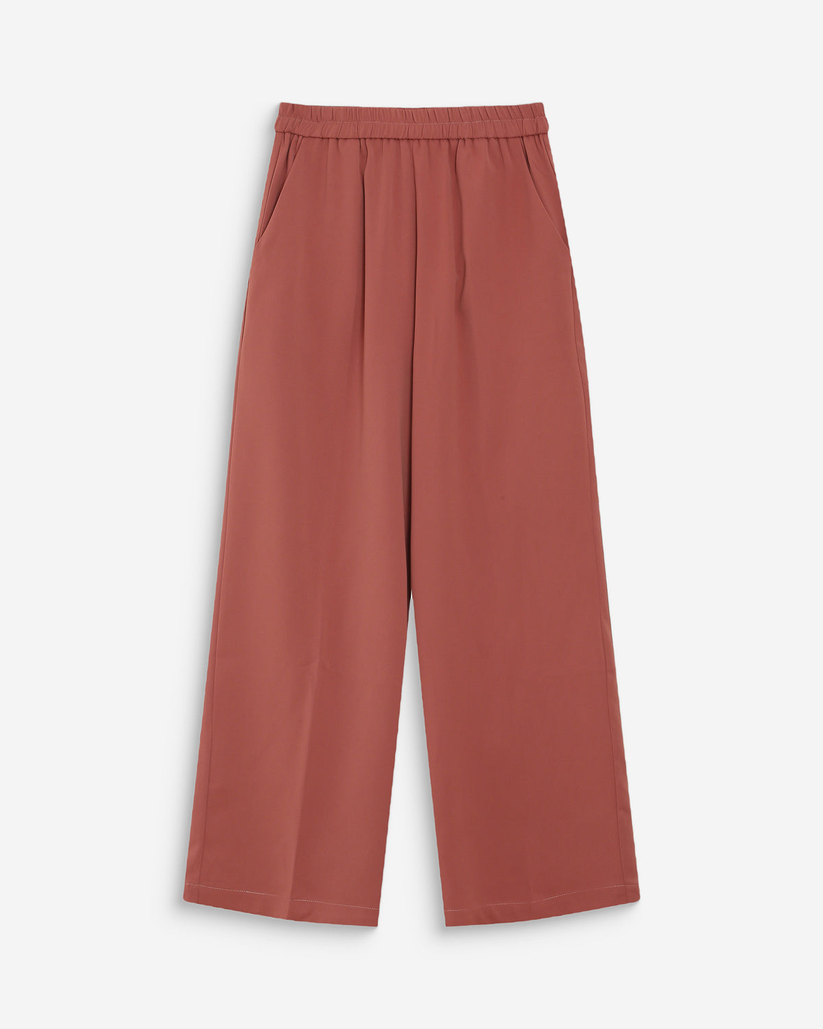 Pantalon fluide jambe large taille mi-haute terracotta Noblesse
