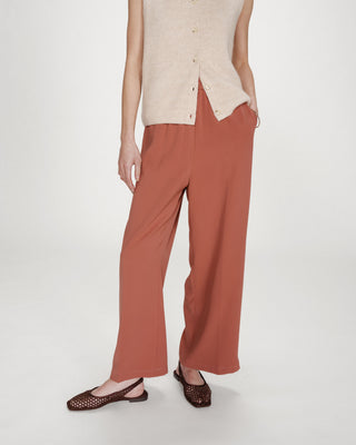 Pantalon fluide jambe large taille mi-haute terracotta Noblesse