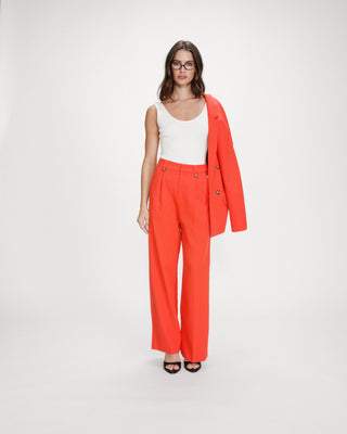 Pantalon tailleur droit taille mi-haute à plis sanguine Pierre