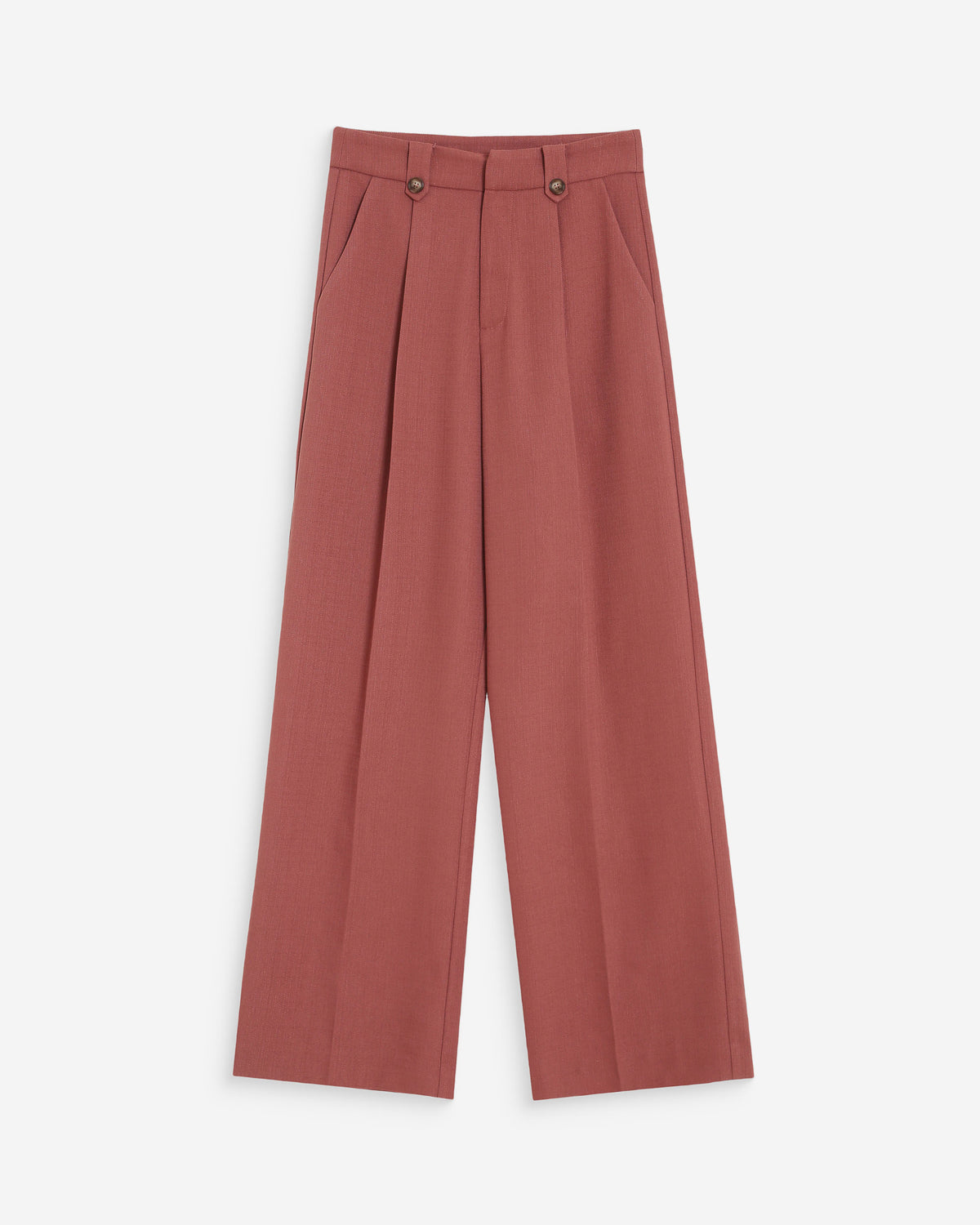 Pantalon tailleur droit taille mi-haute à plis terracotta Pierre