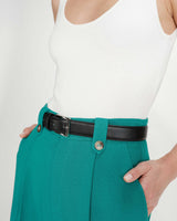 Pantalon tailleur droit taille mi-haute à plis vert Pierre