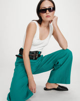 Pantalon tailleur droit taille mi-haute à plis vert Pierre