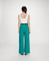 Pantalon tailleur droit taille mi-haute à plis vert Pierre
