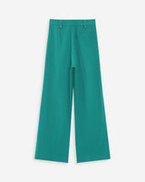 Pantalon tailleur droit taille mi-haute à plis vert Pierre