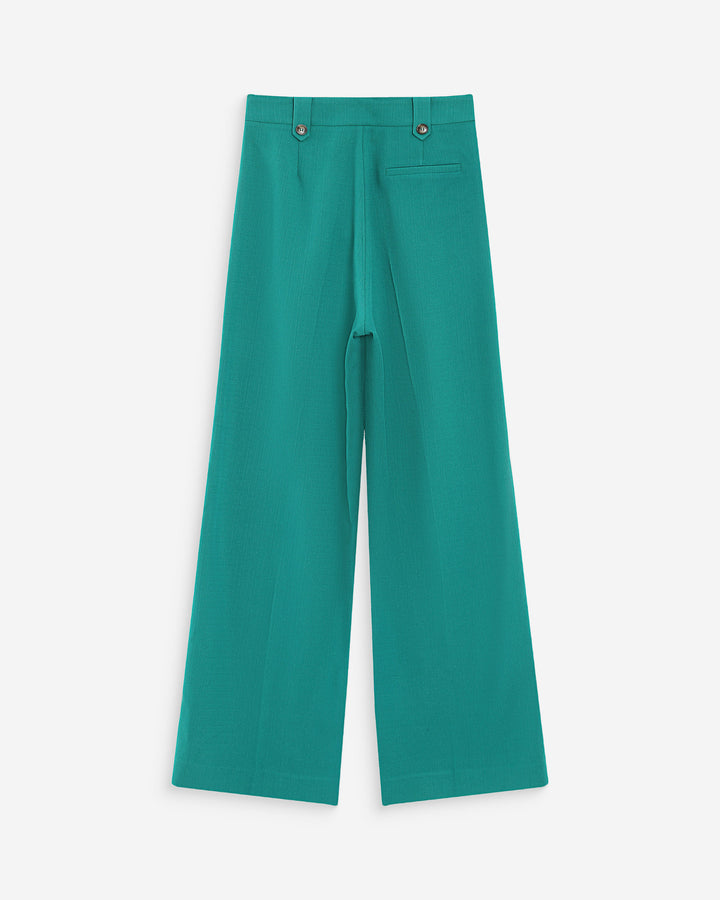 Pantalon tailleur droit taille mi-haute à plis vert Pierre