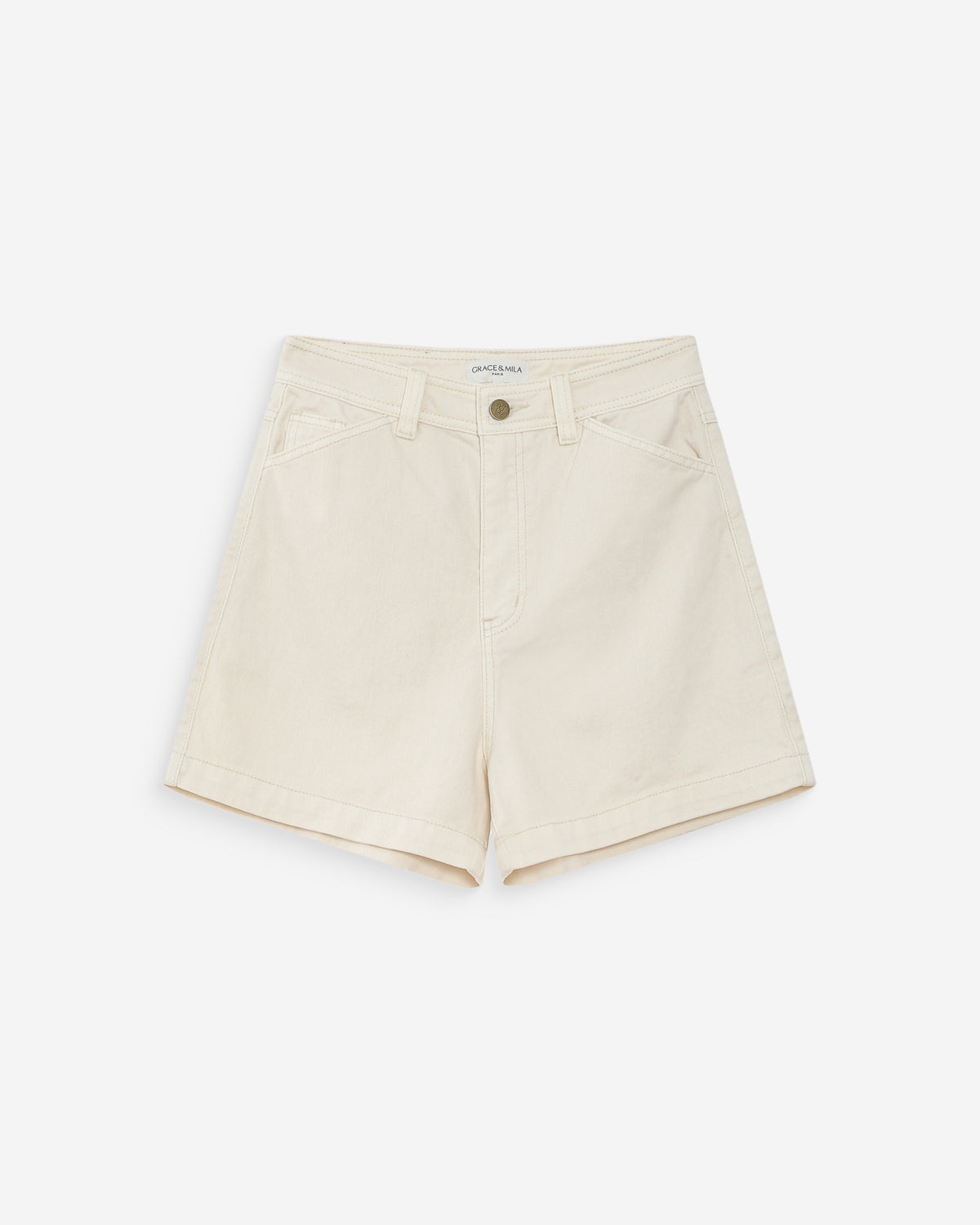 Short en jean taille haute droit ecru Verne