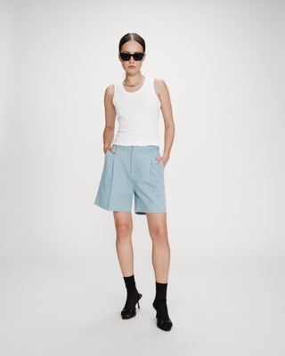 Short rayé en denim large taille haute stripedblue Vars