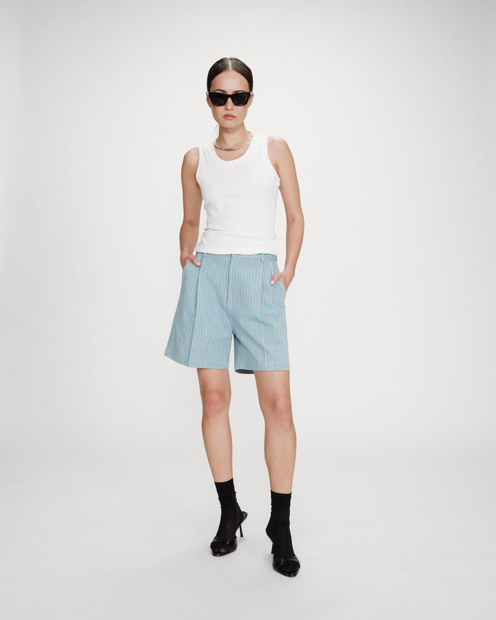 Short rayé en denim large taille haute stripedblue Vars