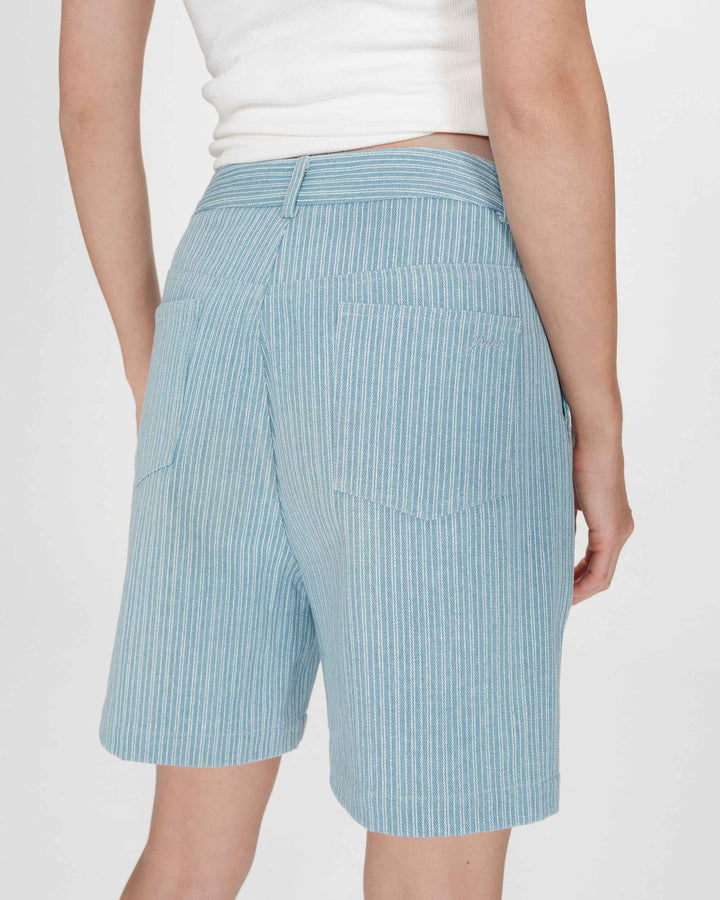 Short rayé en denim large taille haute stripedblue Vars