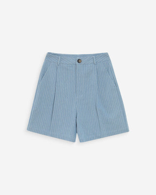 Short rayé en denim large taille haute stripedblue Vars