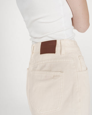 Jupe longue en denim taille haute fente devant ecru Varenne