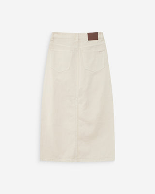 Jupe longue en denim taille haute fente devant ecru Varenne