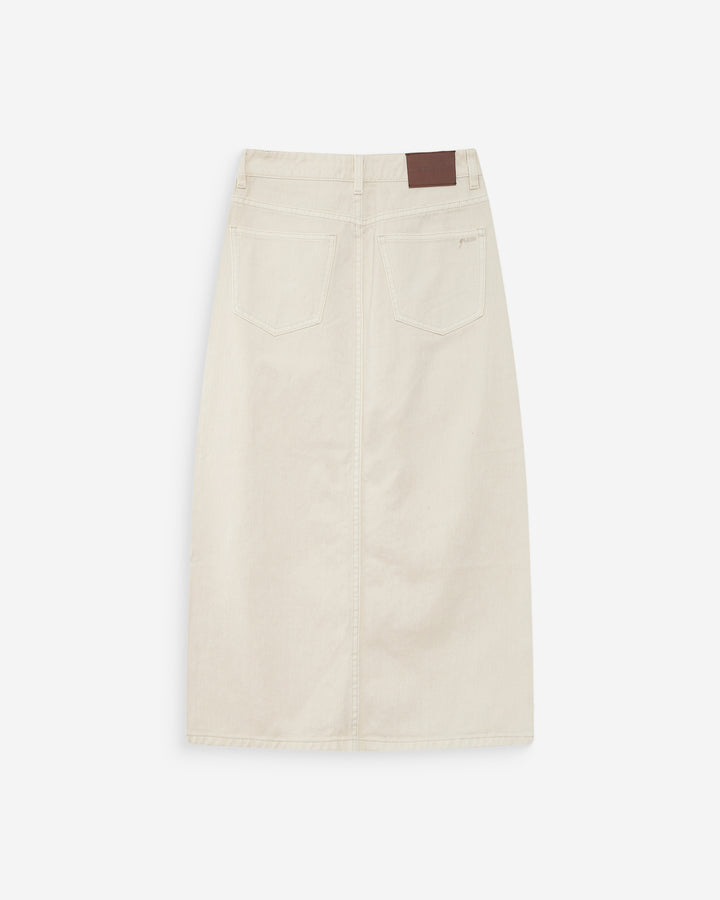 High-waist long denim skirt with front slit ecru Varenne