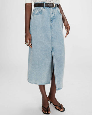 Jupe longue en denim taille haute fente devant skyblue Varenne